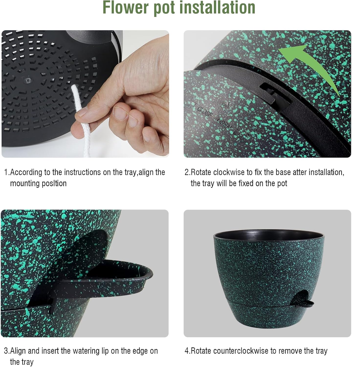 WSMKSZ 12 inch Large Self Watering Pots, Planter, Plant Pots with Mesh Drainage Holes for Indoor Outdoor House Plants and Garden, Plastic Flower Pots with Reservoir, Black with Green Speckles