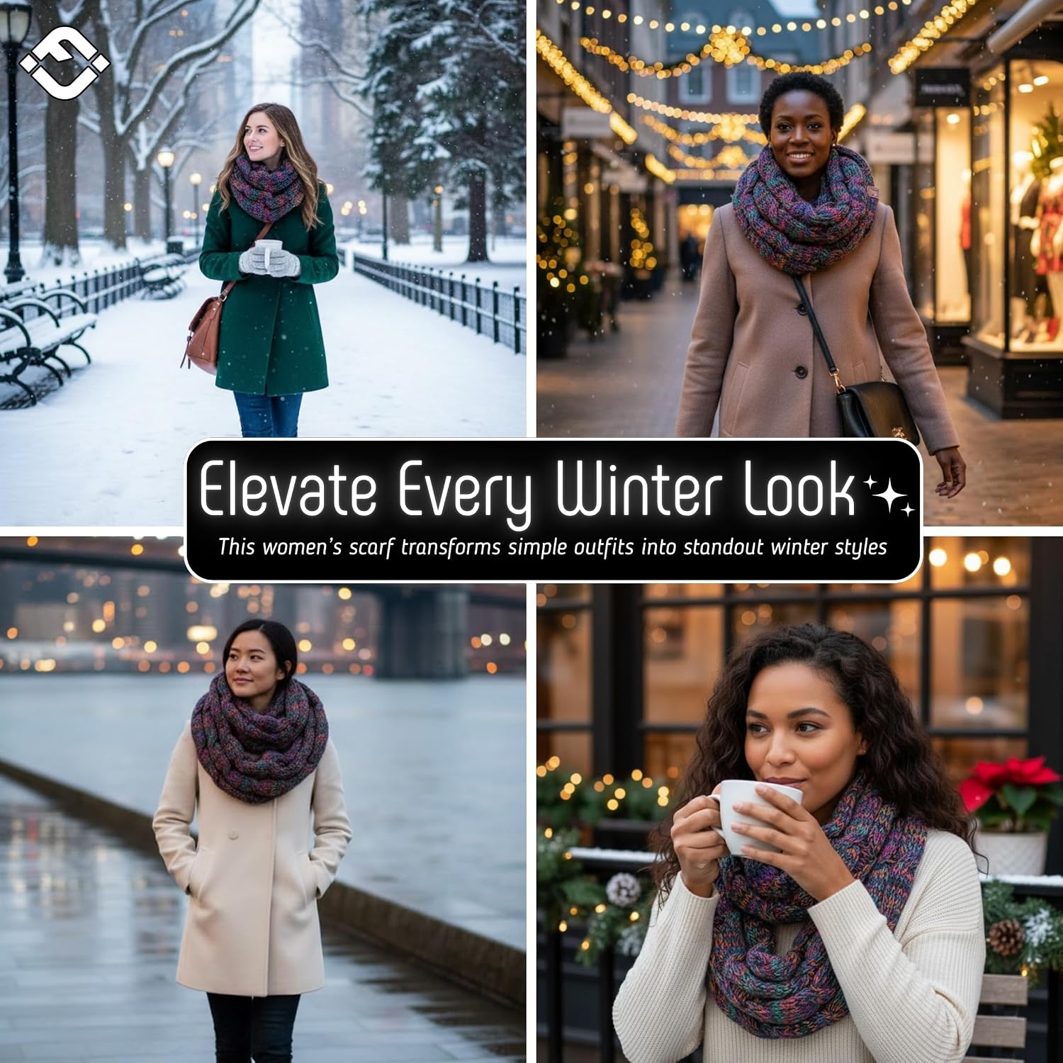 Funky Junque Infinity Scarf for Women – Oversized Chunky Winter Scarf, Colorful Fall Scarves, Soft Sweater Wrap Cozy Style