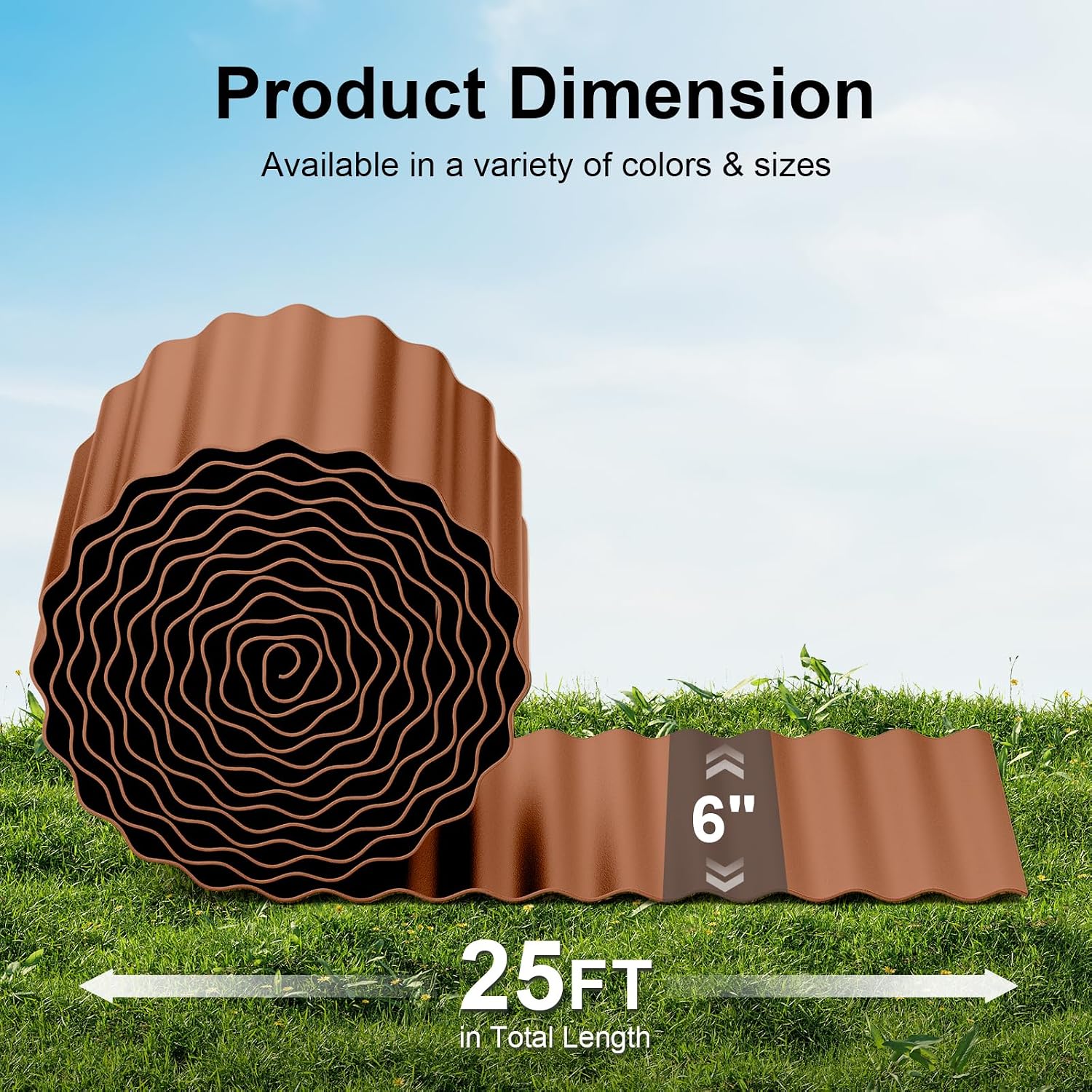 Land Guard Corrugated Garden Edging Border, 6"×25' Landscape Paver Edging, Tall Landscape Edging, Fence for Garden, Flower Bed, Lawn and Landscape Edging (Red Rust)