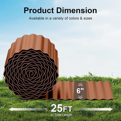 Land Guard Corrugated Garden Edging Border, 6"×25' Landscape Paver Edging, Tall Landscape Edging, Fence for Garden, Flower Bed, Lawn and Landscape Edging (Red Rust)