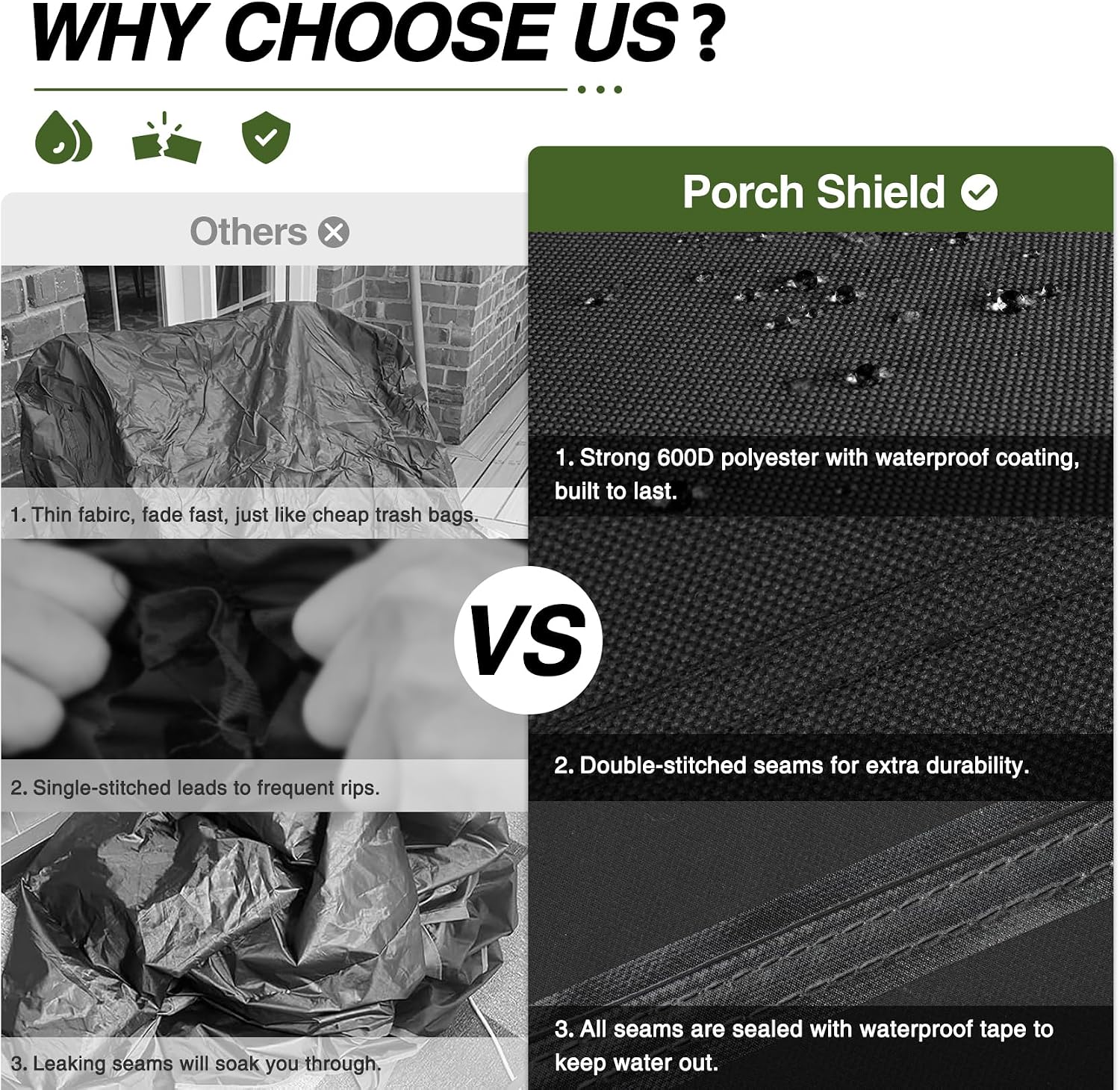 Porch Shield Waterproof Patio Chair Cover 2 Pack 34W x 37D x 36H in, Black