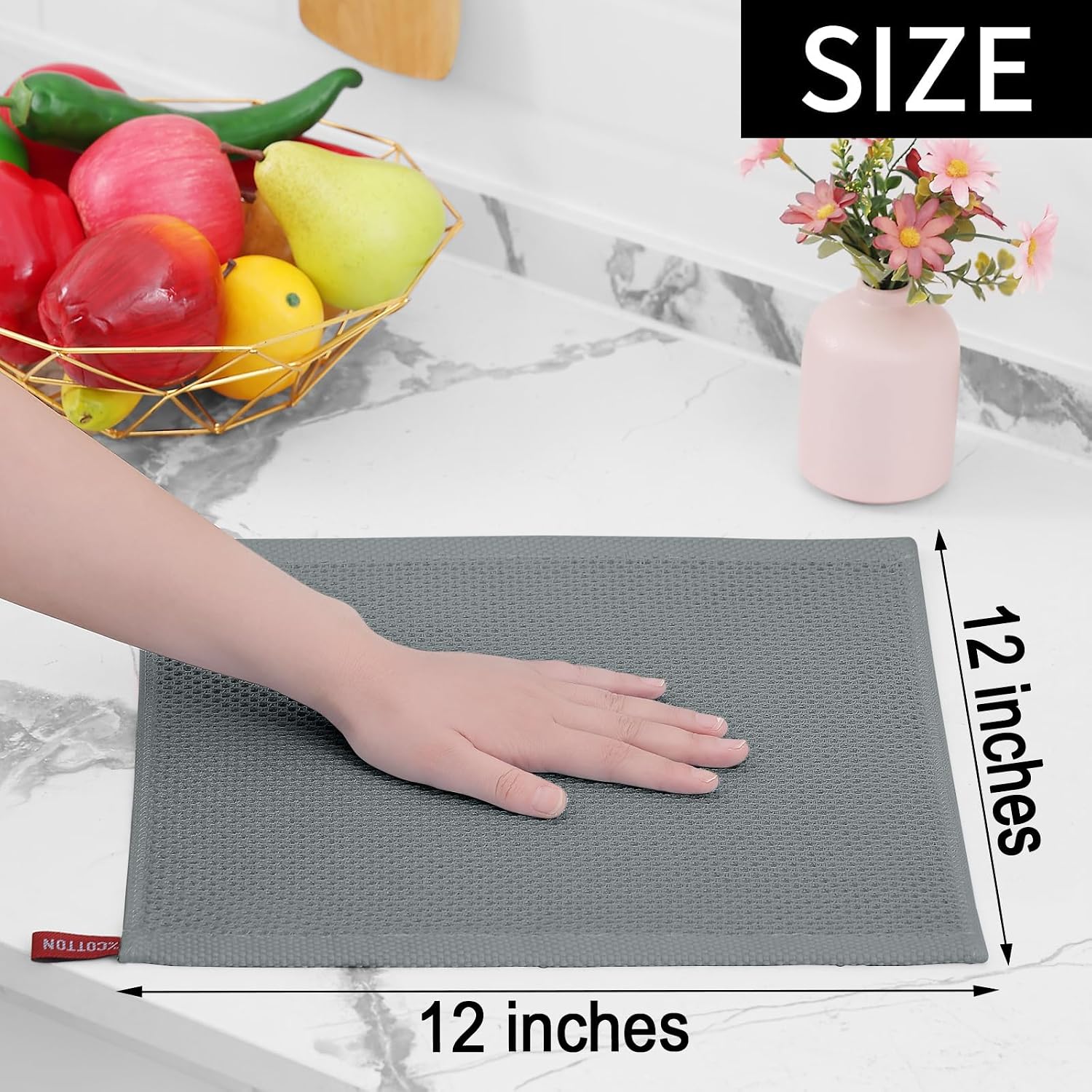 Homaxy 100% Cotton Waffle Weave Kitchen Dish Cloths 12-Pack, Grey