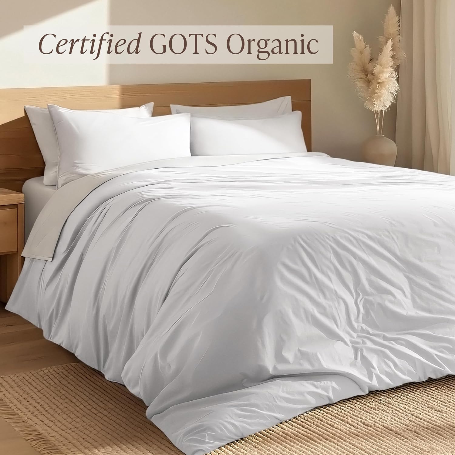 Bare Home 100% Organic Cotton Percale Duvet Cover Set (Queen, White)