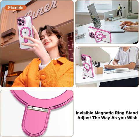 Plating Clear Case for iPhone 14 Pro Max with Stand 6.7", Rose