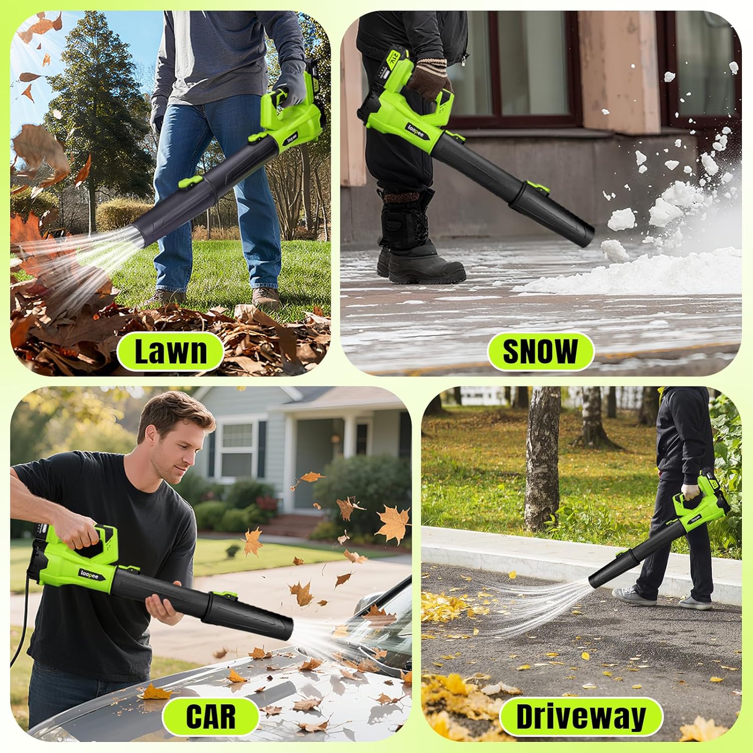 Leaf Blower Cordless 650CFM with 2x4.0Ah Battery Powered and Fast Charger