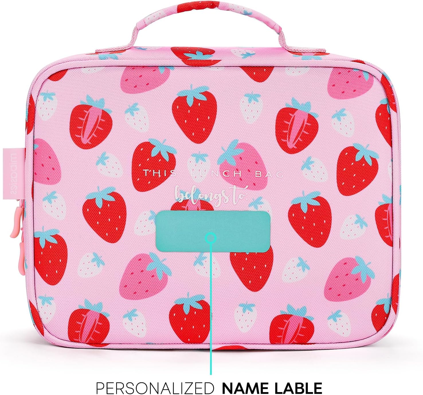 mibasies Kids Lunch Box for Girls, Insulated and Reusable Lunch Bag for School Preschool Kindergarten, Assorted Strawberry - Pink