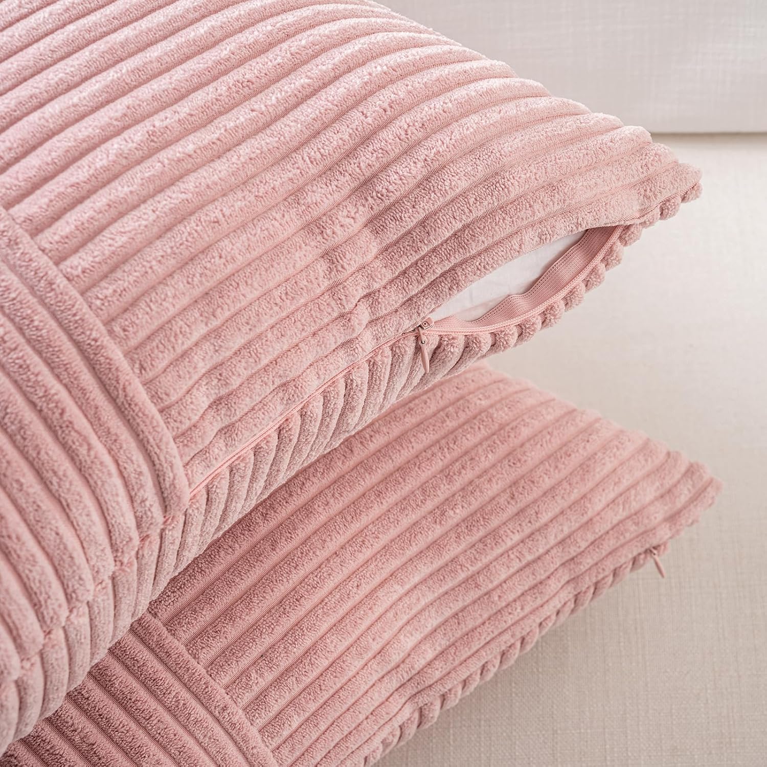 Fancy Homi 2 Packs Blush Pink Samll Decorative Throw Pillow Covers 12x12 Inch with for Couch Bed Sofa, Rustic Farmhouse Boho Home Decor, Soft Corss Patchwork Corduroy Square Cushion Case 30x30 cm