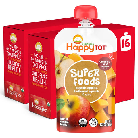 Happy Tot Organics Stage 4 Baby Food Pouches, Gluten Free, Vegan Snack, SuperFoods Fruit & Veggie Puree & Chia Variety Pack, 4.22 Ounce (Pack of 16), Amazon Exclusive