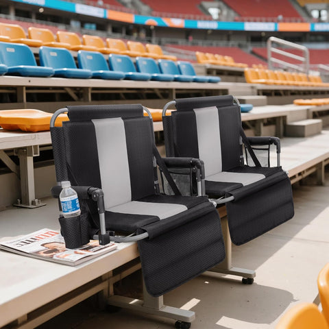 LET'S CAMP 2 Pack Folding Stadium Seats, Portable Bleacher Chairs