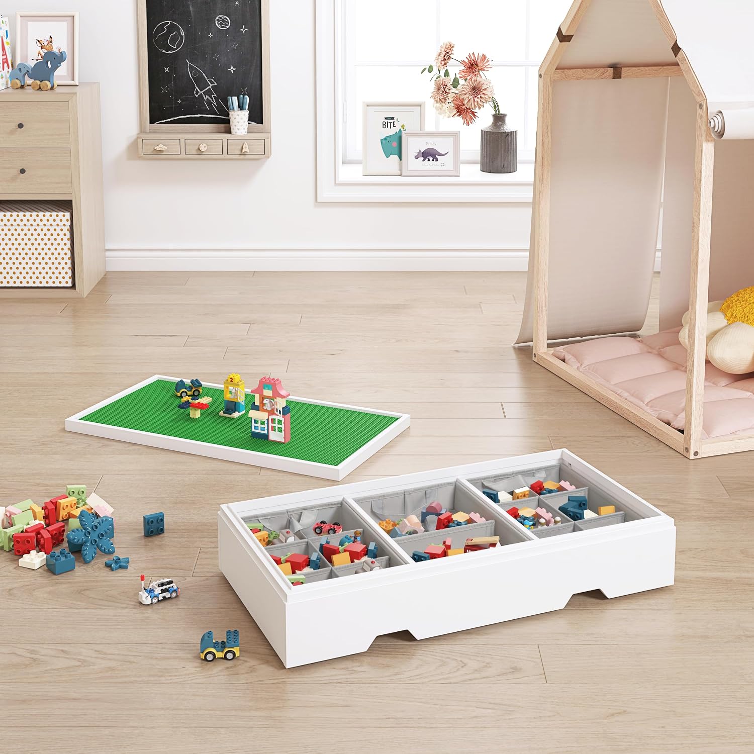 UTEX 3 in 1 Under Bed Kids Construction Play Table Compatible with Lego