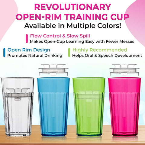 Reflo Smart Cup Bundle (Blue 1-Pack) Montessori Weaning Training for Toddlers, Slow-Spill Open-Cup Design, 360 Rim Flow-Control, Made in USA, BPA-Free, E-Guide via QR Code