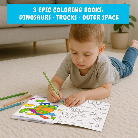 ZICOTO Fun Coloring Books for Kids Set of 3 - Dinosaur, Space & Trucks