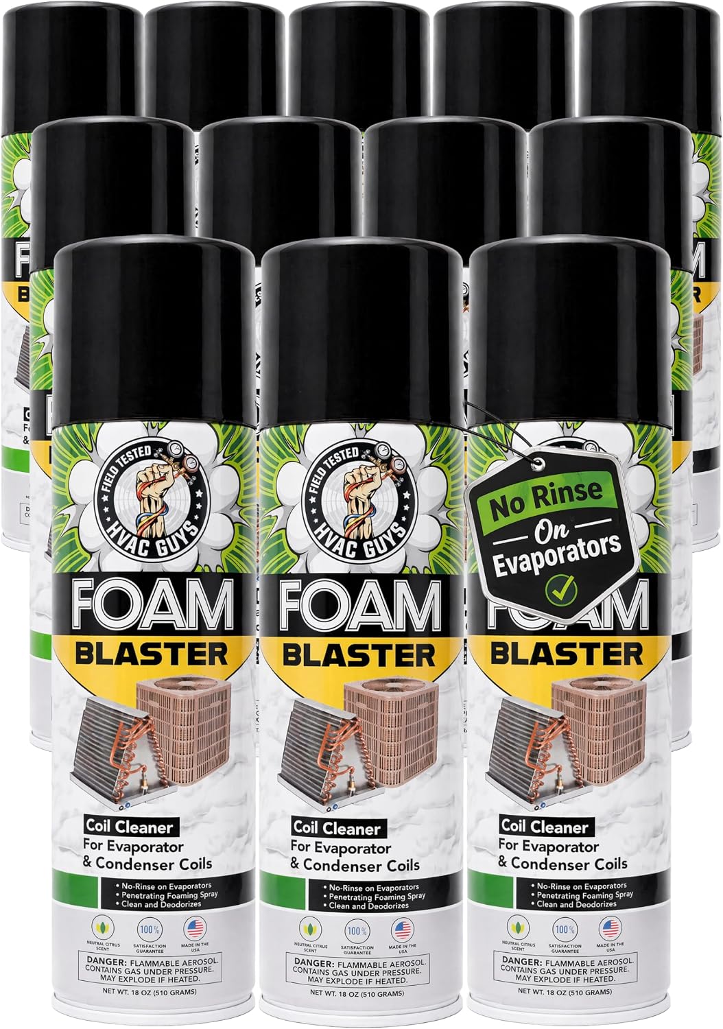 Leak Saver Foam Blaster AC Coil Cleaner Foam Spray | HVAC Coil Cleaner for AC Unit | Professional Deep-Penetrating Formula for Evaporator (No Rinse) & Condenser (Light Rinse) - 12 Pack
