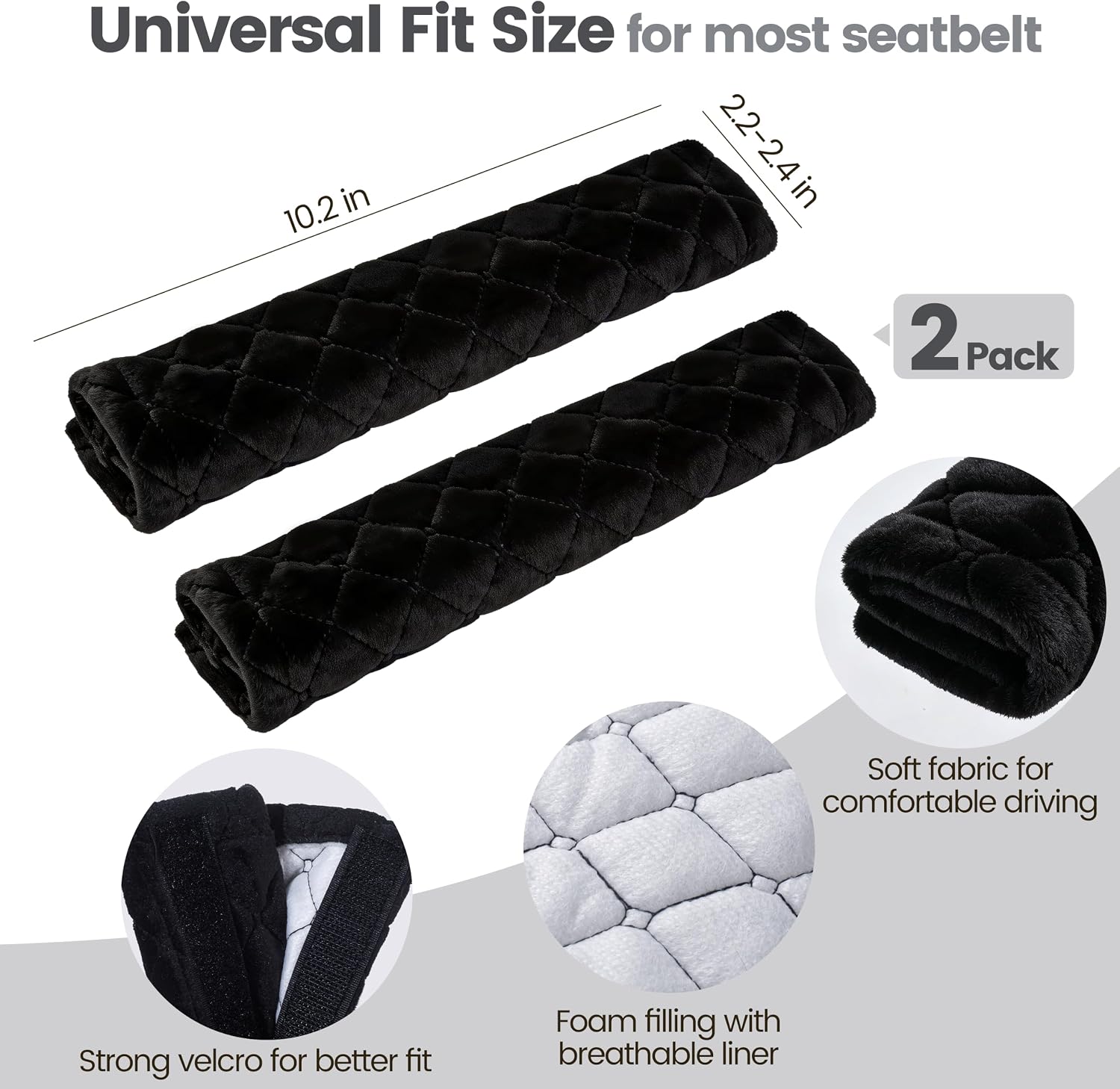 Amooca 2 Pack Seat Belt Covers Soft Shoulder Pad for Cars & Backpack