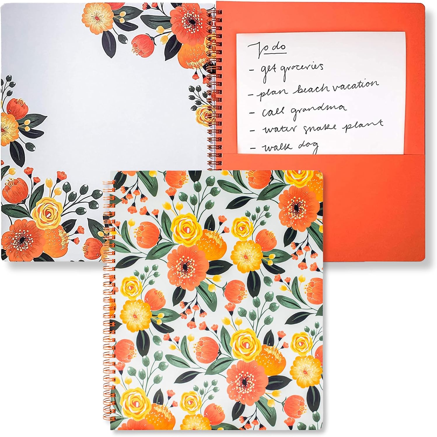 Steel Mill & Co. Cute Floral Large Spiral Notebook, Orange Flower