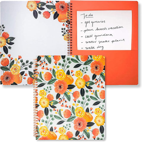 Steel Mill & Co. Cute Floral Large Spiral Notebook, Orange Flower