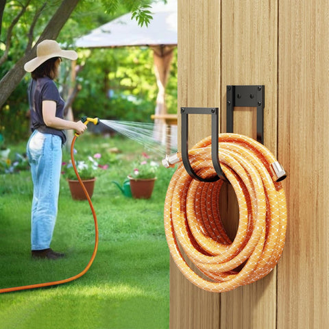 Garden Hose Holder Wall Mount - Metal Water Hose Hanger for Outside, Durable Hook for Garden, Garage, or Yard Storage (2 Pack)