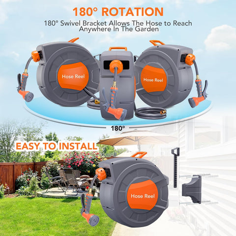 GAOMON Retractable Garden Hose Reel, Water Hose Reel 1/2 in x 100 ft