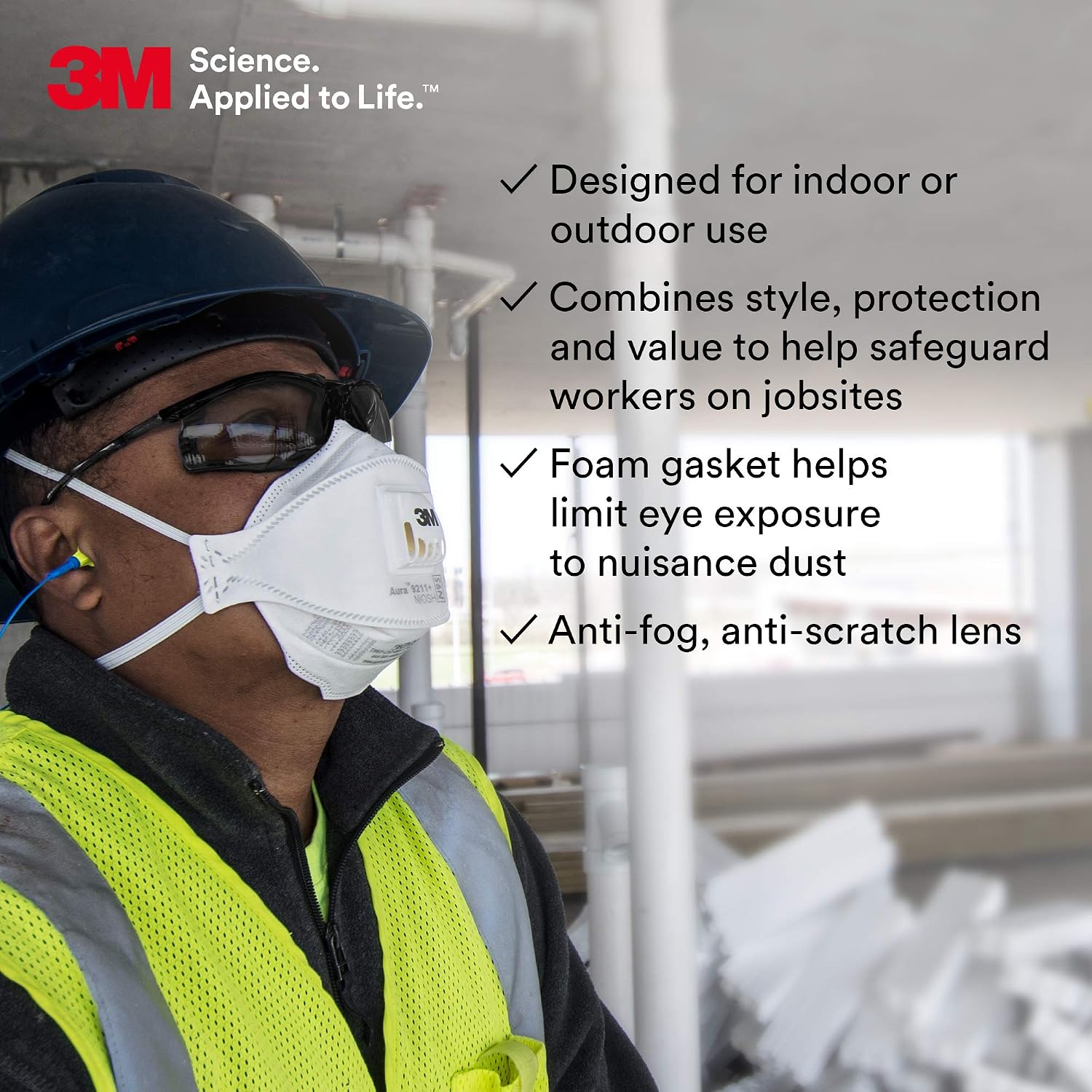 3M Safety Glasses, Virtua CCS, Anti-Fog Gray Lens, Black Frame, ANSI Z87