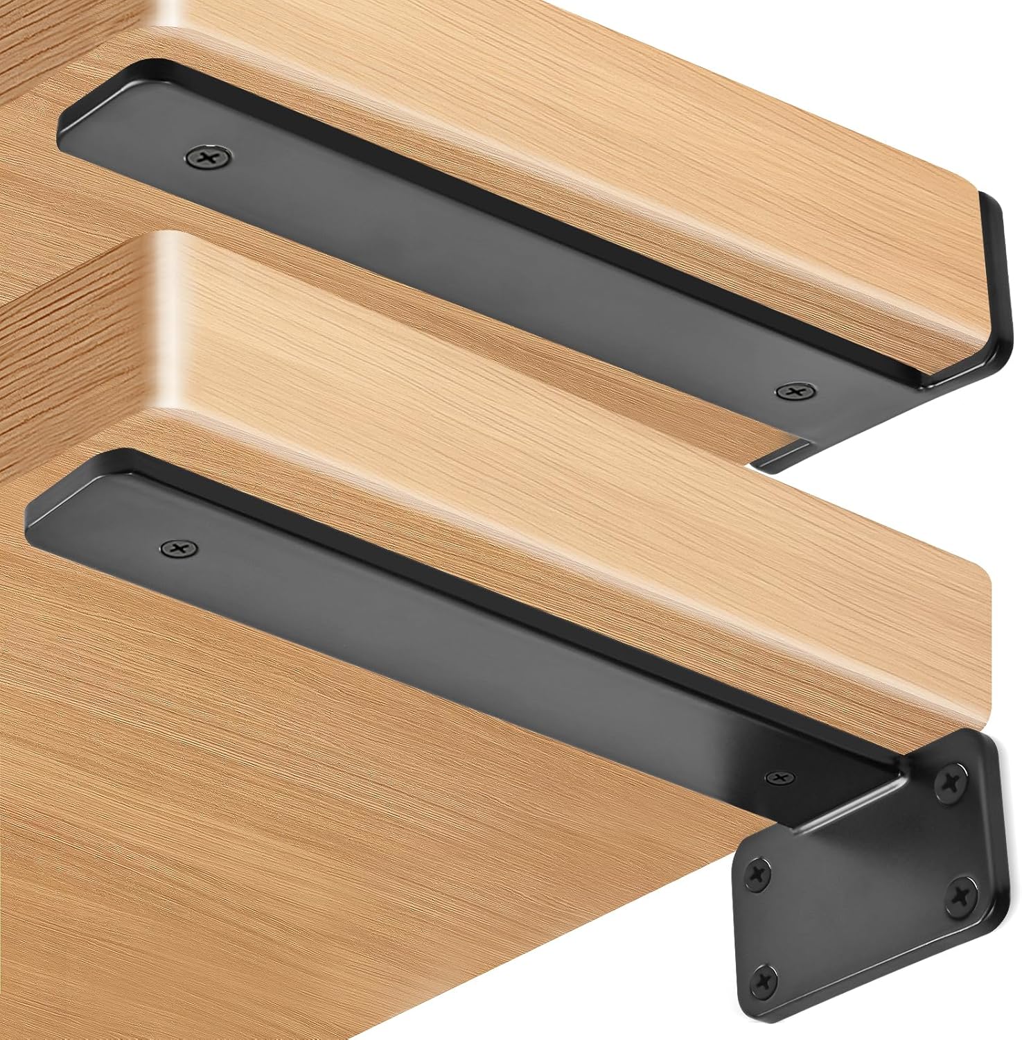 8 Pack - 8 inch Black Hidden L Shelf Bracket (1/5 Inch Thicked) Iron Floating Shelf Brackets Rustic Industrial Metal Brackets for Shelf Support
