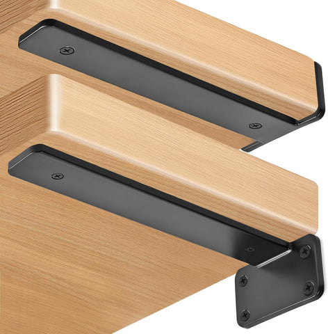 8 Pack - 8 inch Black Hidden L Shelf Bracket (1/5 Inch Thicked) Iron Floating Shelf Brackets Rustic Industrial Metal Brackets for Shelf Support