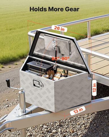 VEVOR Trailer Tongue Box, Heavy Duty Trailer Tongue Tool Box Storage Organizer with Lock & Keys, Utility Tool Chest for Pickup Truck Bed, RV, SUV, Off-Road Vehicle, Aluminum, 26" x 13" x 12", Silver