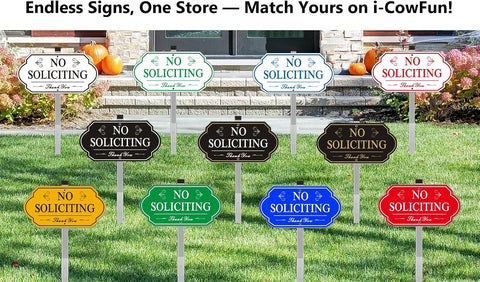 Heavy Duty No Soliciting Sign for House - All Metal Construction No Soliciting Yard Sign - 14" x 7" - Aluminum - with 28" Long Stake (BLACK and WHITE)