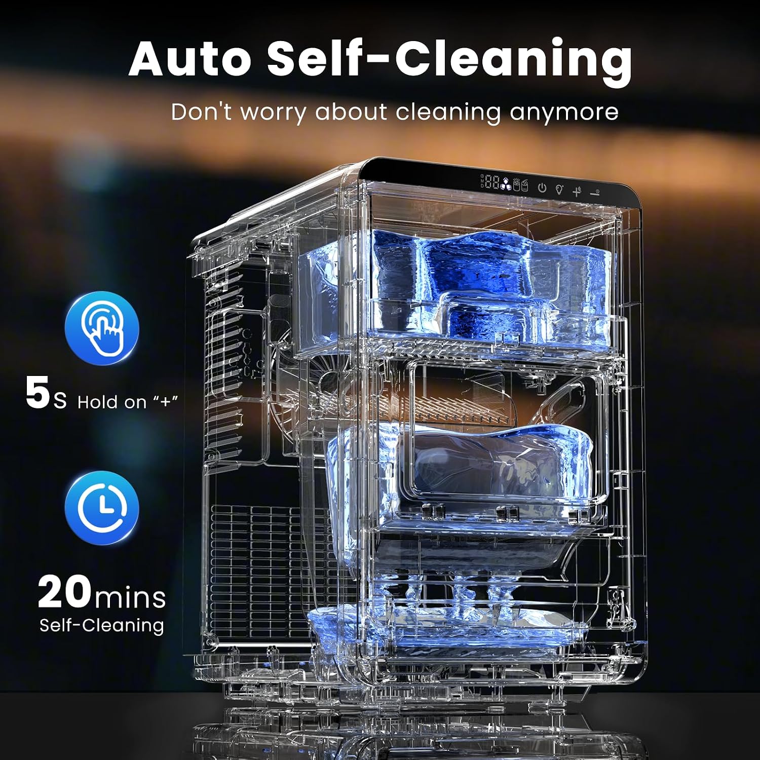 Kismile Crescent Ice Maker Countertop, 26.5 Lbs/24H, Self-Cleaning, LED Display, Timer, Adjustable Ice Thickness, Portable Ice Machine for Home/Kitchen/Office/Party