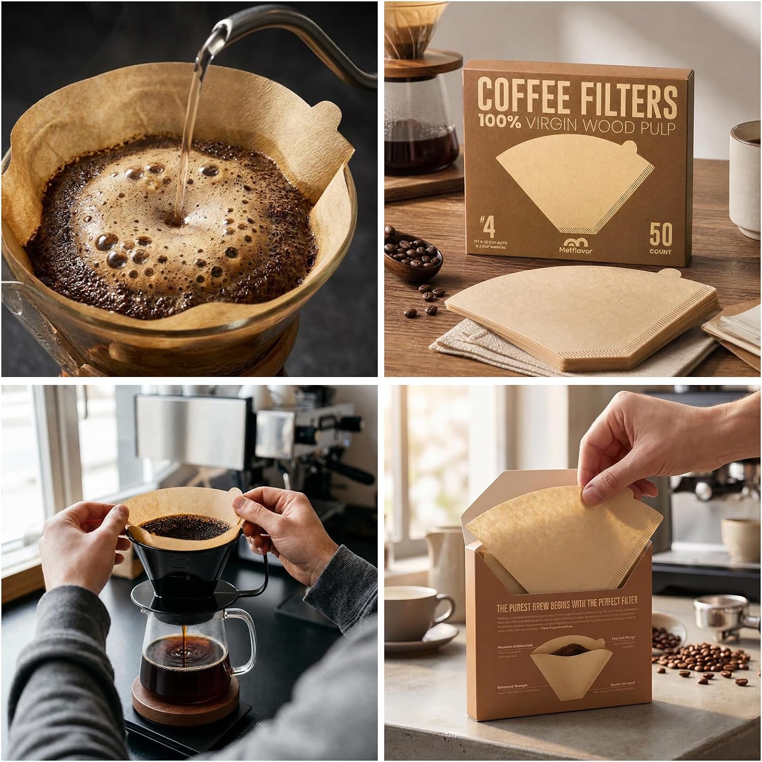 200 Count #4 Cone Coffee Filters, Unbleached Natural Paper Coffee Filters for 8–12 Cup Coffee Makers, Disposable #4 Cone Filters Compatible with Ninja Cuisinart, Drip Coffee Maker & Pour Over Brewers