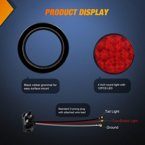 Nilight 4" Round Trailer Tail Light Red Stop Brake Turn Lights Flush Mount