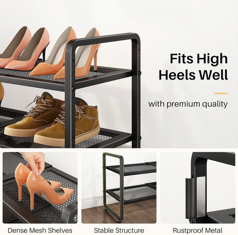 Expandable Metal Shoe Rack for Closet, Entryway & Garage, 2-Tier, Black