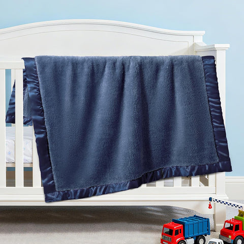 Pro Goleem Baby Boy Blanket, Fleece Baby Blankets for Boys with 2 Inch Satin Trim, Super Soft Plush Receiving Blanket for Infant Newborn, Cozy 30x40 Inch Stroller & Nursery Blanket,(Navy Blue)