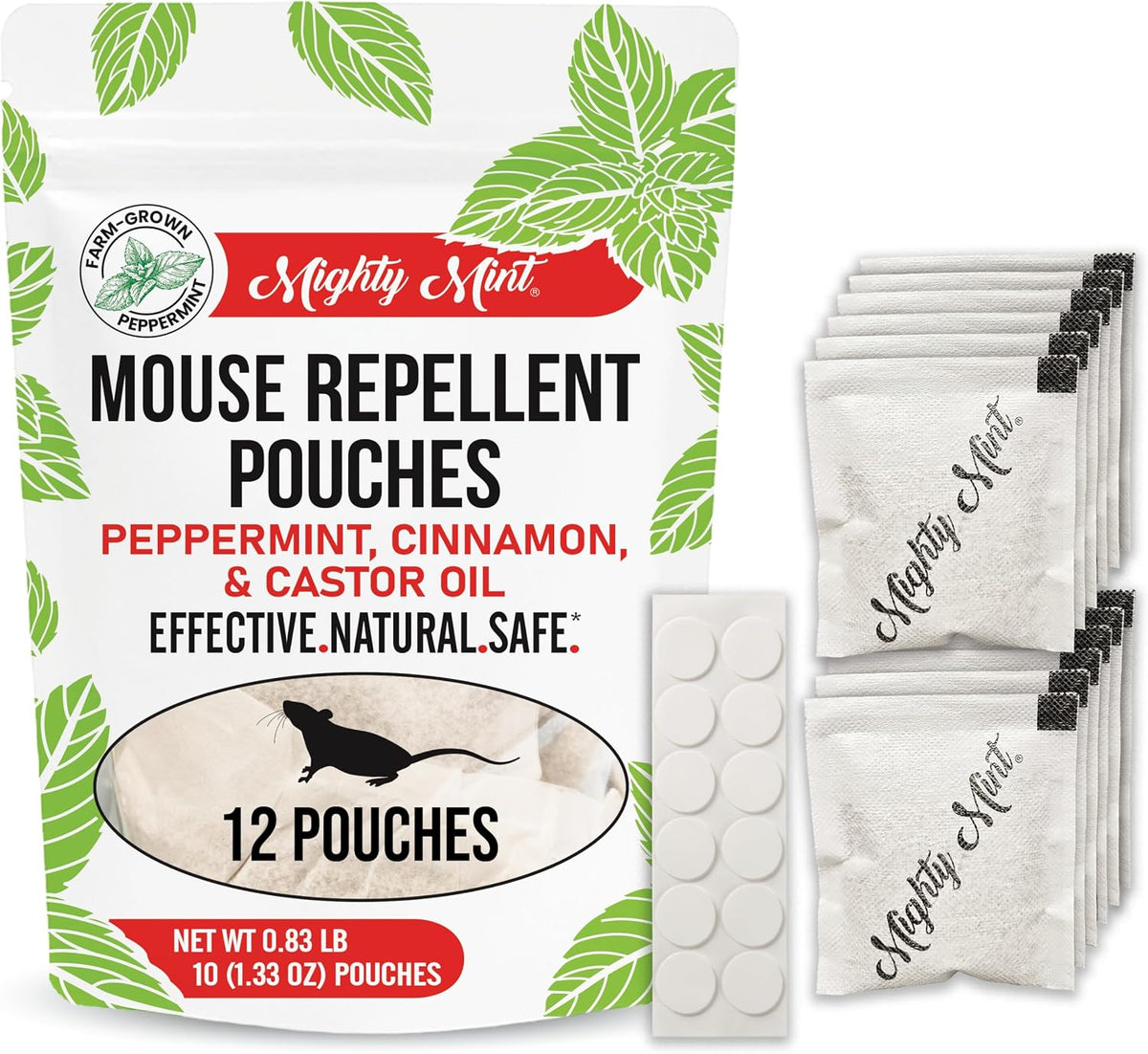 Mighty Mint Mouse Repellent Pouches with Glue Dots, 12 Count