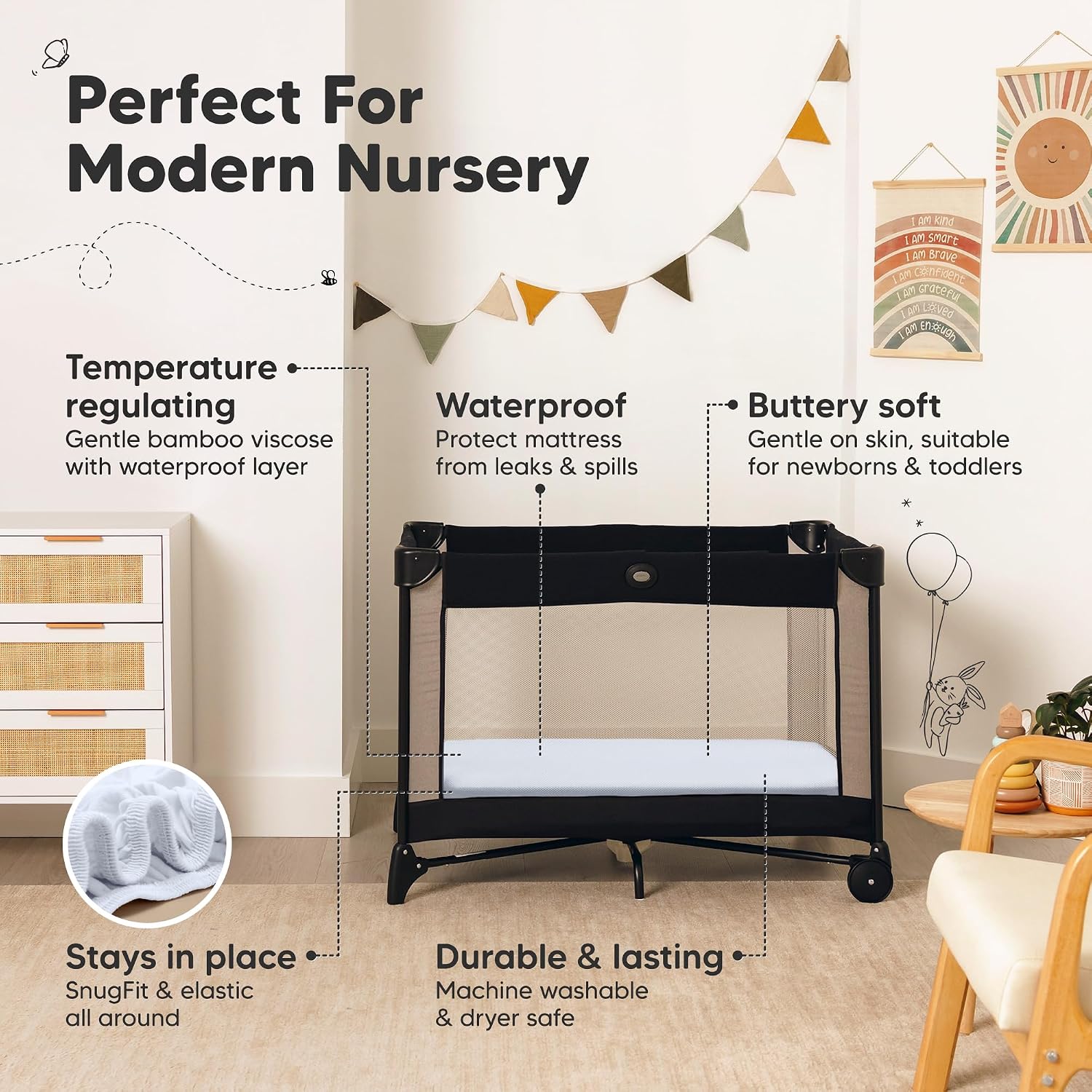 2-Pack Waterproof Pack and Play Sheets, Mini Crib Sheets Fitted (Blue Flax)