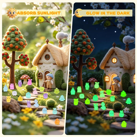 110 PCS Luminous Mini Resin Animal Figurines, Glow in the Dark Tiny Figures, 50+ Styles Miniature Blind Bags for Classroom, Fairy Garden, Aquarium, DIY Craft & Dollhouse Decor