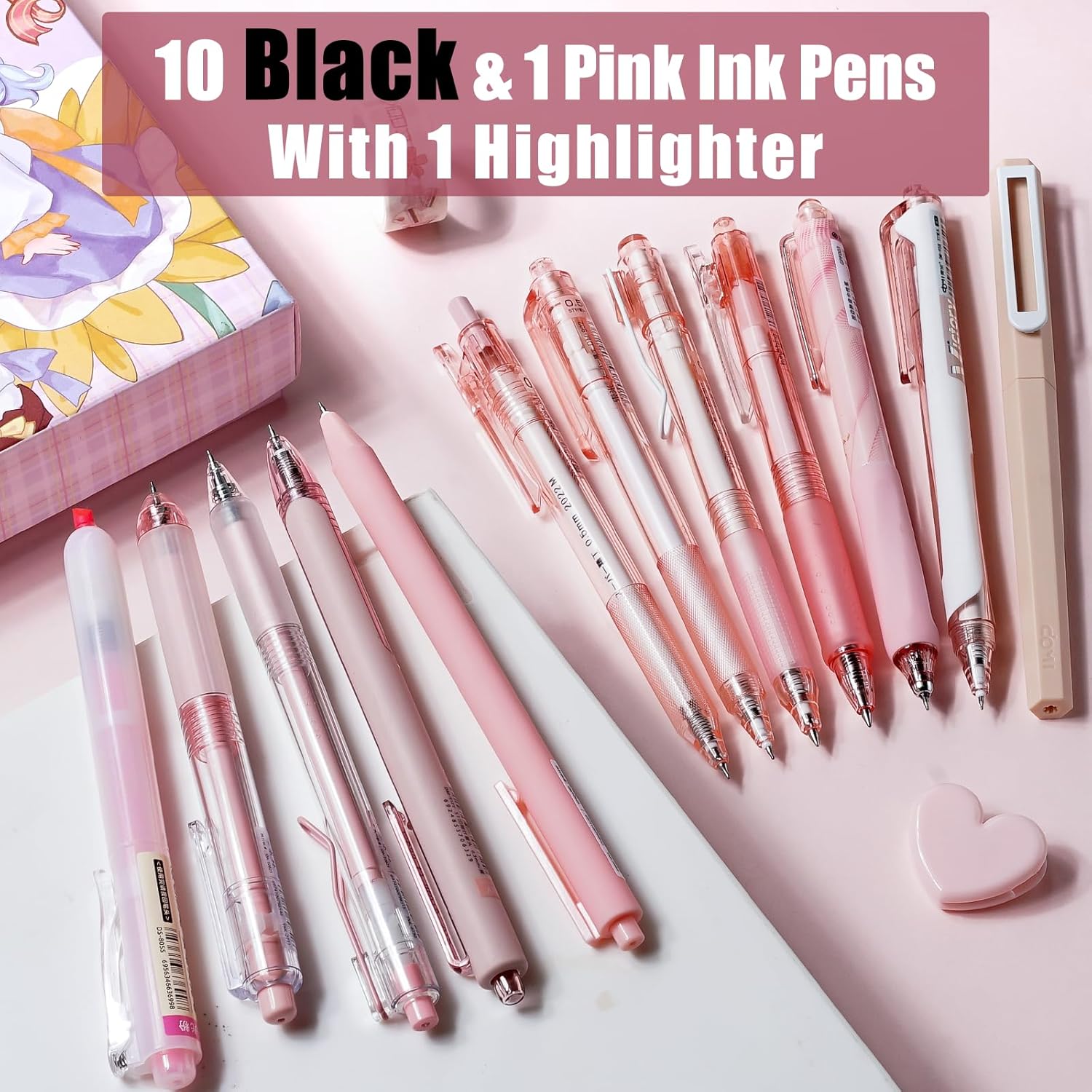 Four Candies Rose Gel Pens, Pink Barrels, Black Ink, 0.5mm, 12 Count