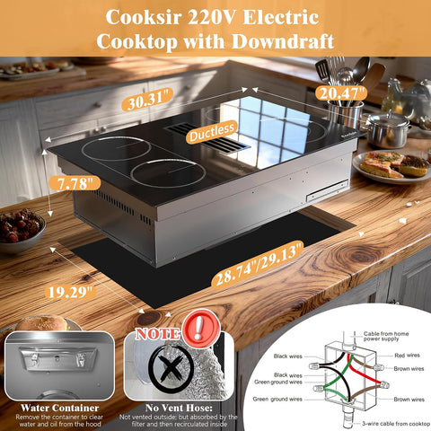 30 Inch Electric Cooktop with Downdraft, Recirculating Air Vent