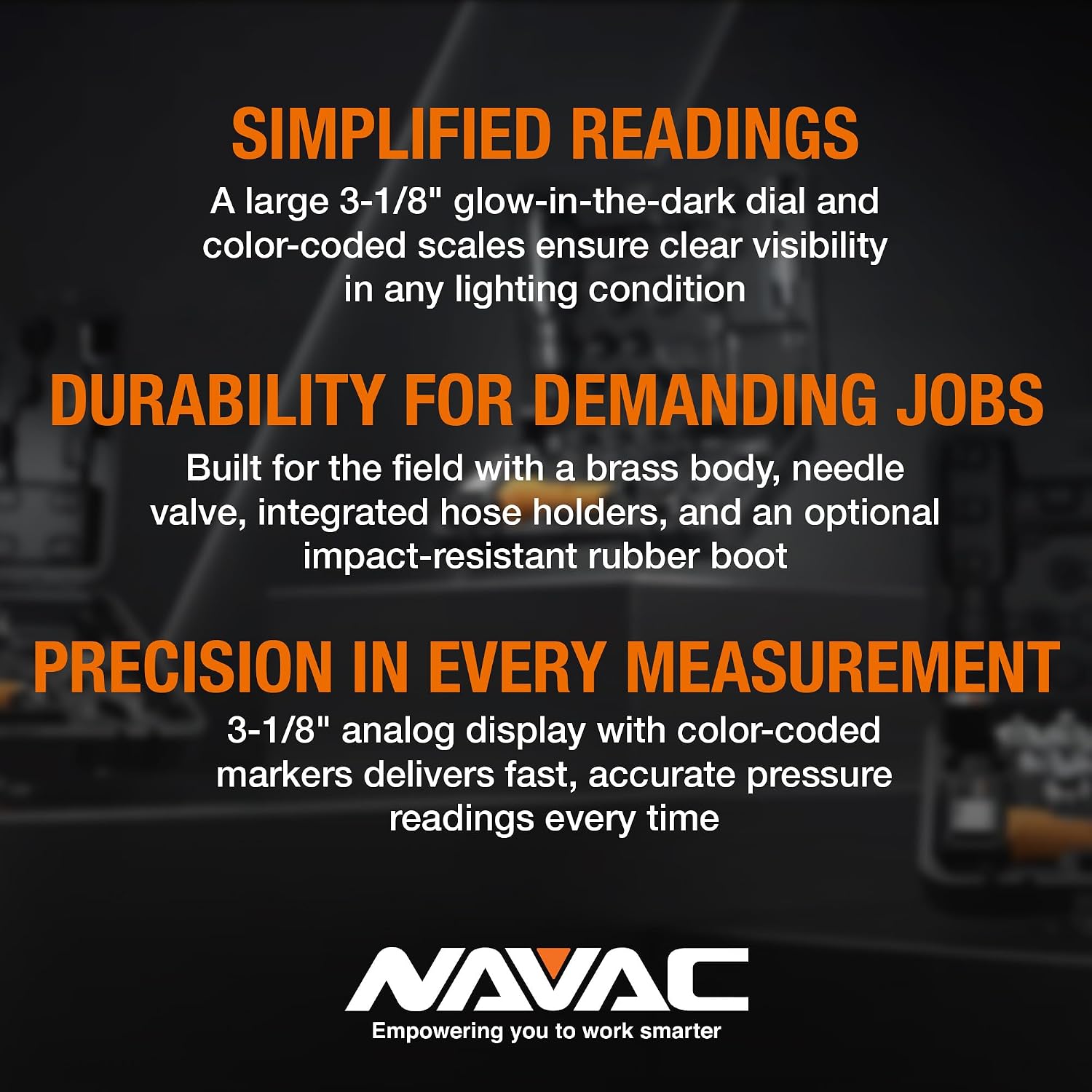 NAVAC NMG12A Pro Manifold Gauge - A2L, Brass Body, Precision Dial