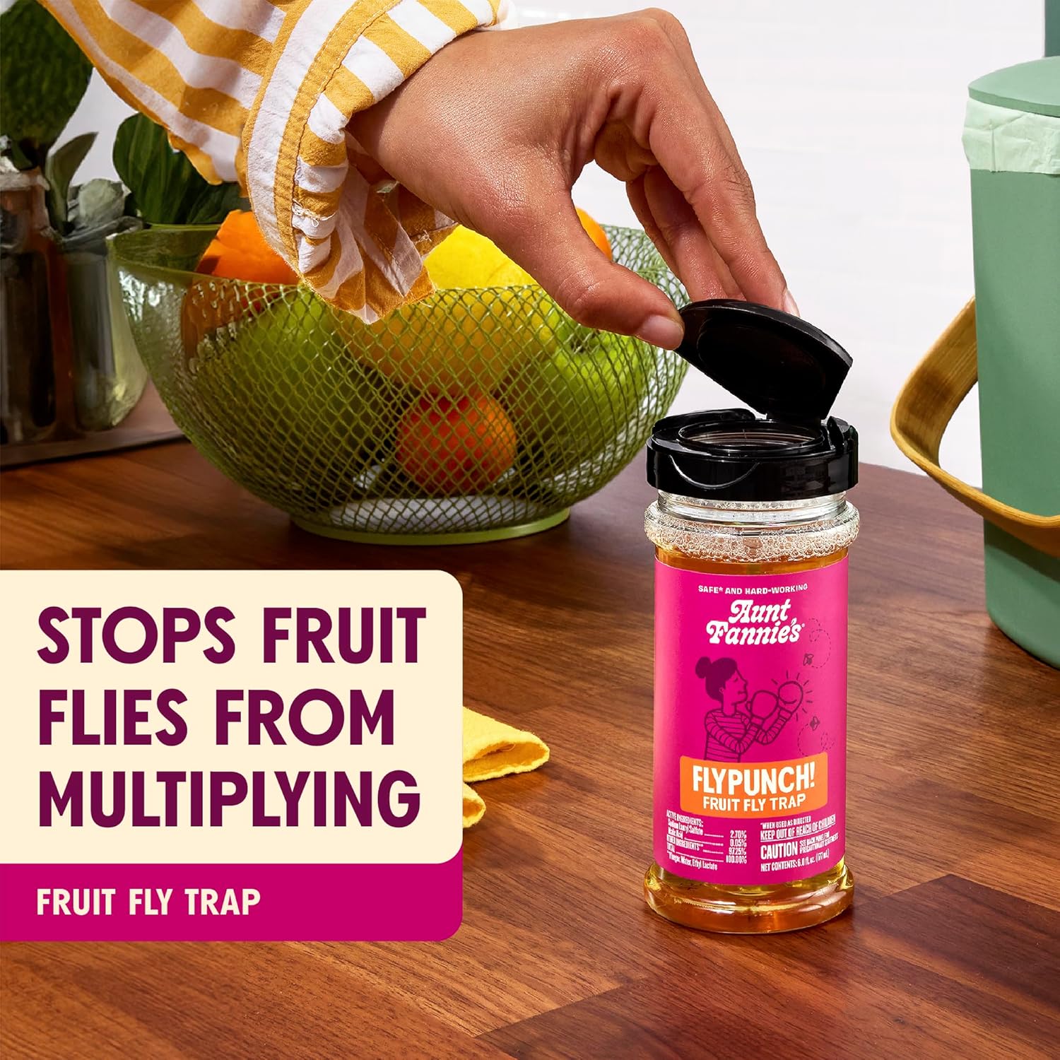 Aunt Fannie's FlyPunch Fruit Fly Trap, Indoor Kitchen Use, 6 oz, Pack of 2