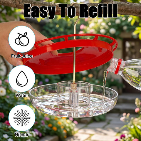 FEED GARDEN Saucer Hummingbird Feeders for Outdoors Hanging, 2 Pack 16oz Leak-Proof Nectar Feeder with Bee Guards Built-in Ant Moat, 5 Feeding Ports, Wide Mouth Easy Refill & Clean, BPA-Free,Red
