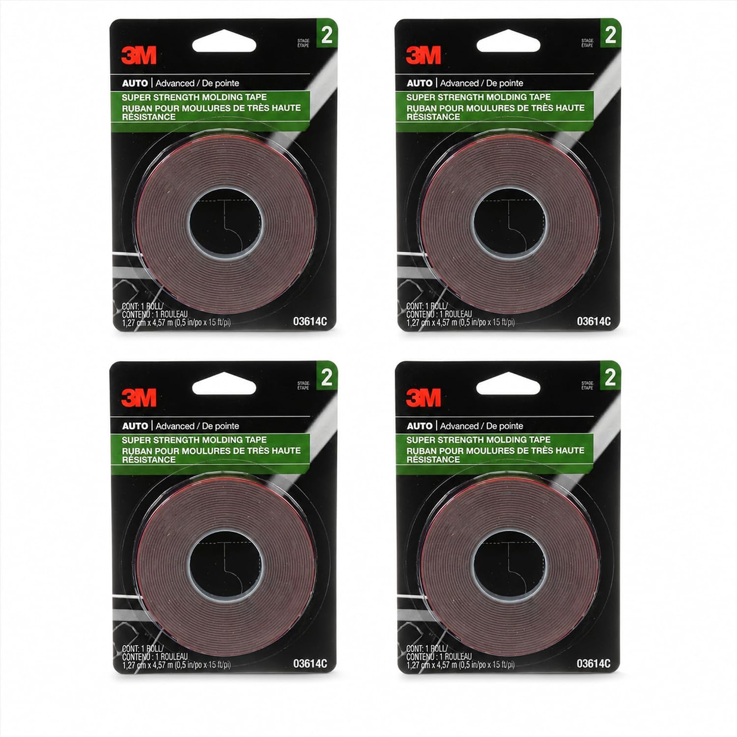 3M Super Strength Molding Tape 3614, 1/2 in x 15 ft, 4 Rolls