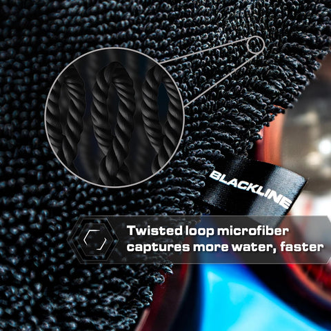 Blackline Microfiber Car Drying Towel 24"x36", 1300GSM Twisted Loop