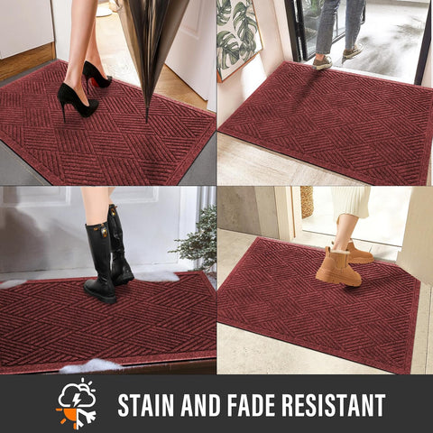 HIYARD Sturdy Front Door Mat, Absorbent Muddy Dirt Resist Welcome Door Mats Outdoor Indoor, Stain and Fade Resistant, Non-Slip Rubber Backing Low Profile Doormat for Entryway, 36×24, Red
