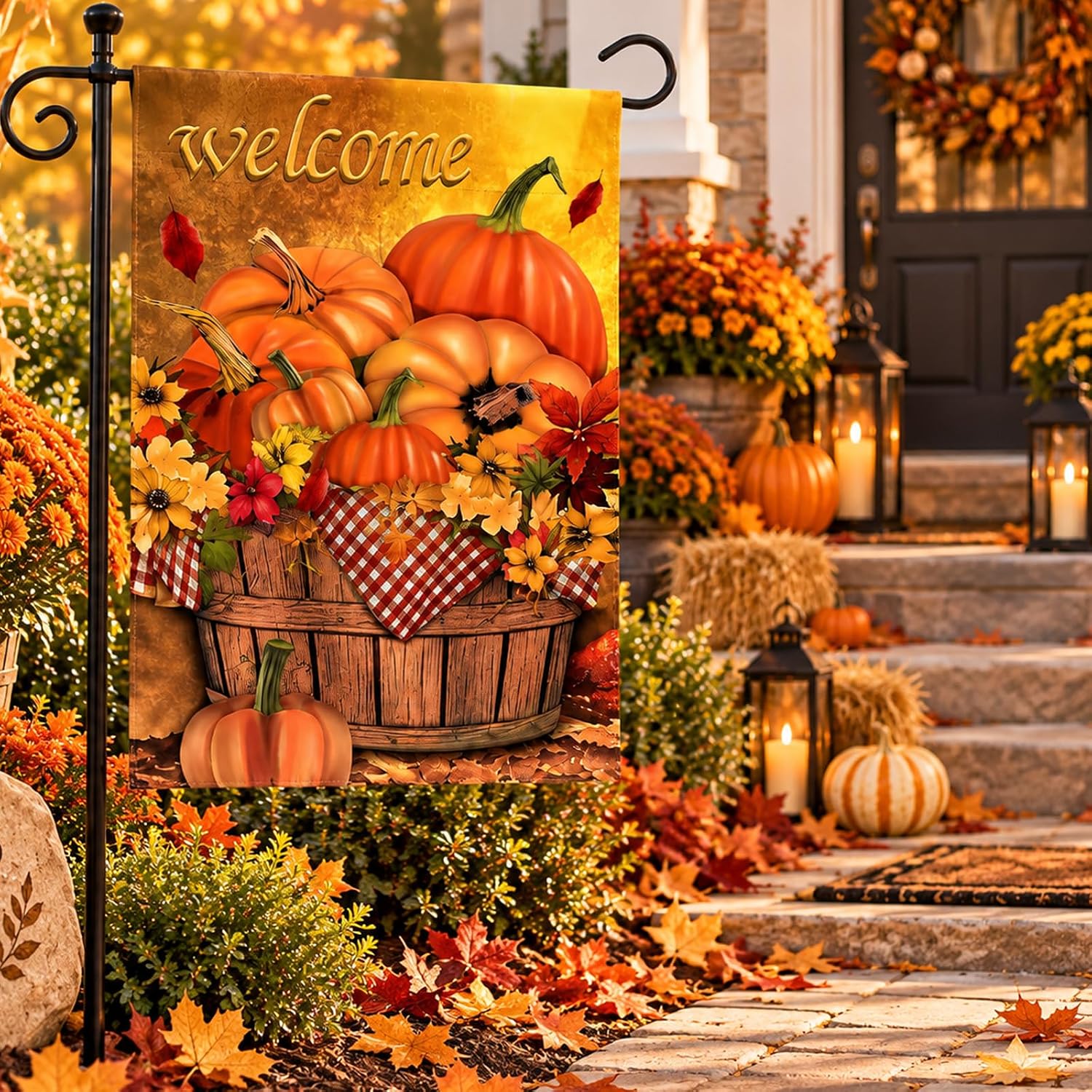 Babycop Fall Garden Flag 12x18 Inch, Fall Welcome Thanksgiving Pumpkin Flag