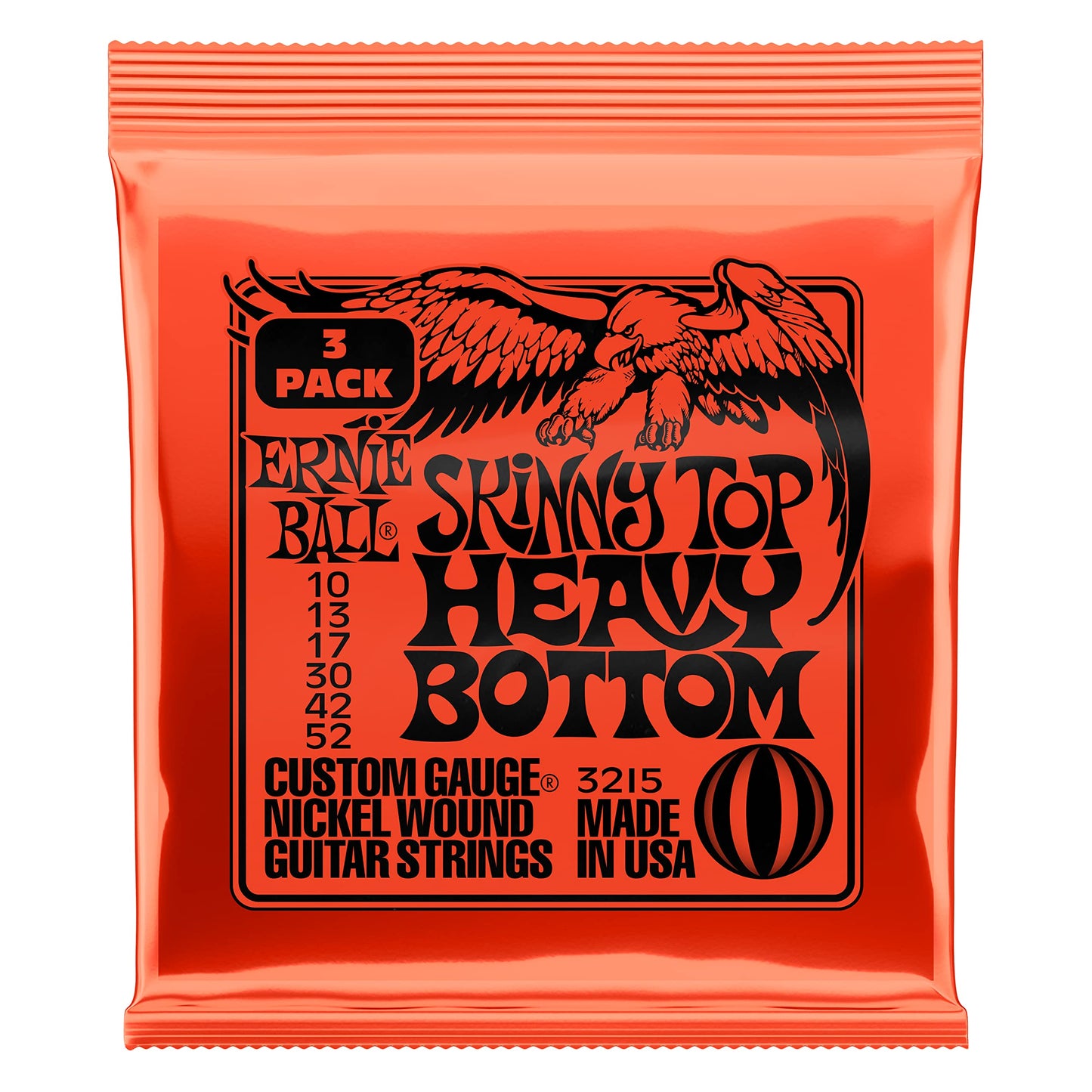 Ernie Ball Skinny Top Heavy Bottom Slinky Nickel Wound Electric Guitar Strings 3 Pack - 10-52 Gauge