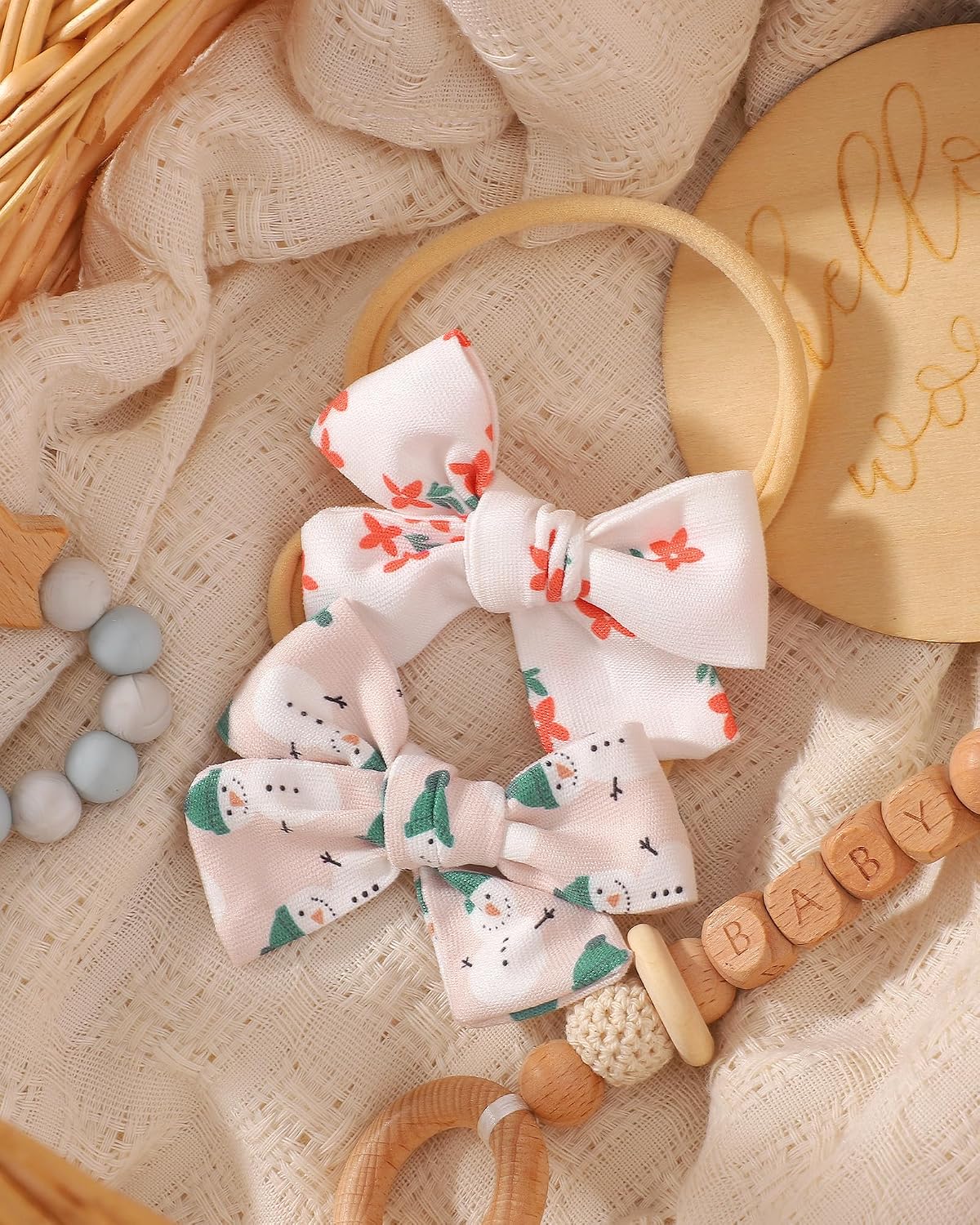 doboi 6 Pack Baby Girl Bow Headbands, Soft Nylon Headbands for Newborns
