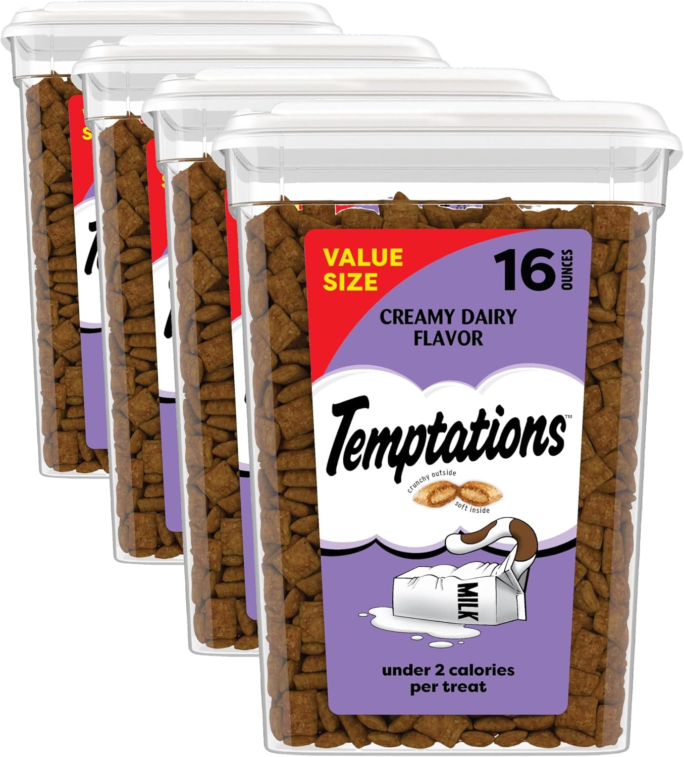 Temptations Classic Crunchy and Soft Cat Treats, Creamy Dairy, 1 Pound (Pack of 4)