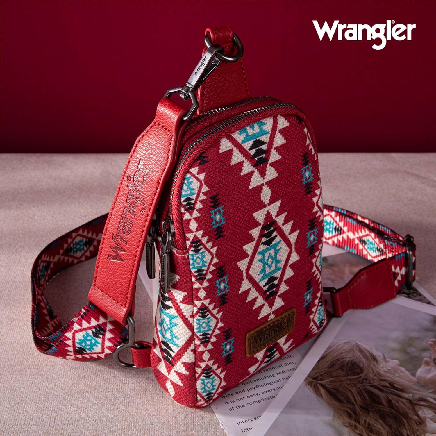 Wrangler Small Sling Bag for Women, Leather Crossbody Bags Cross Body Purse Fanny Packs with Adjustable Strap for Gift