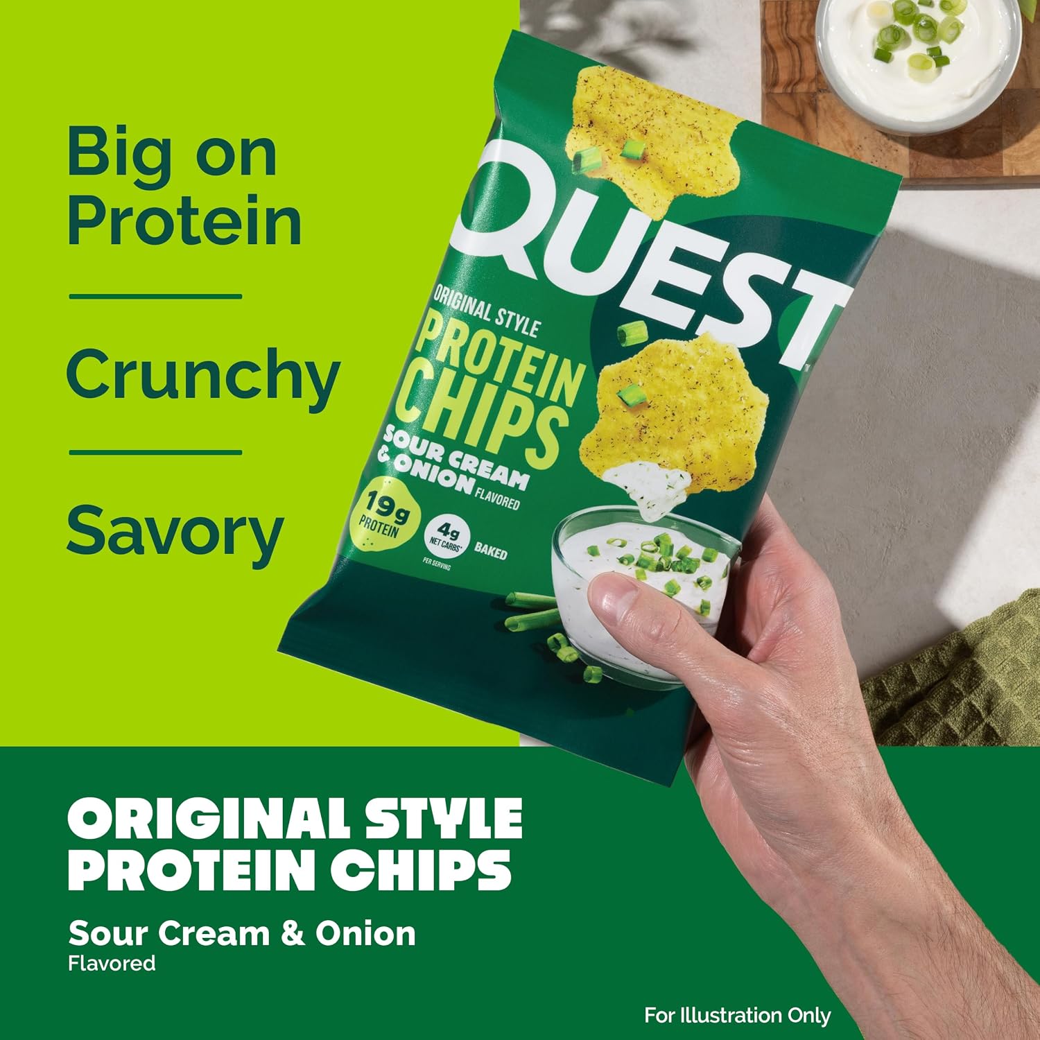 Quest Nutrition Sour Cream & Onion Protein Chips, 19g Protein, 4 Count