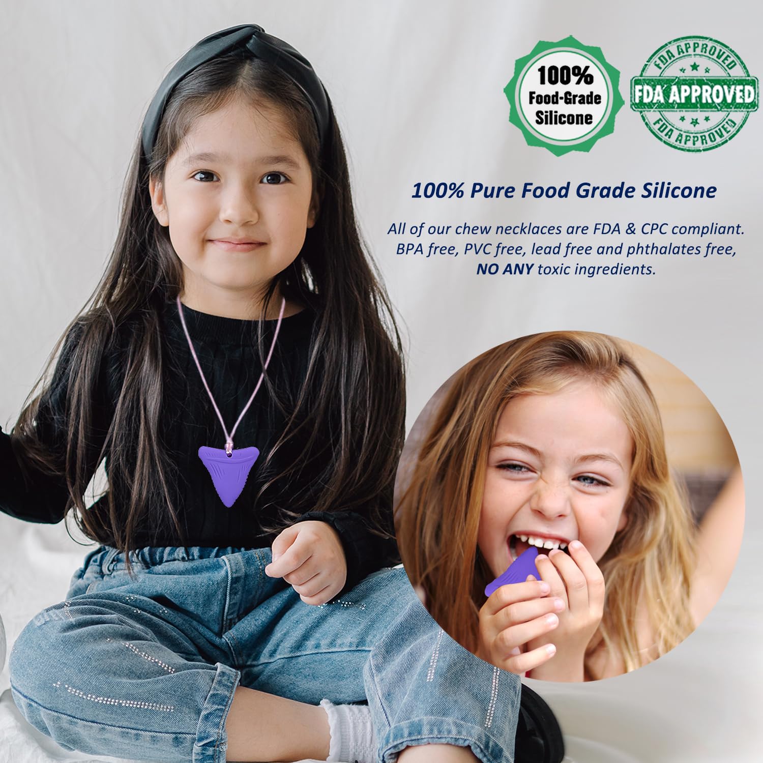 Sensory Chew Necklace for Autistic Children Girls, 6 Pack Silicone Oral Motor Aids Chew Toys for Kids Sensory Need- Reduces Chewing Fidgeting for Children Adults Chewer